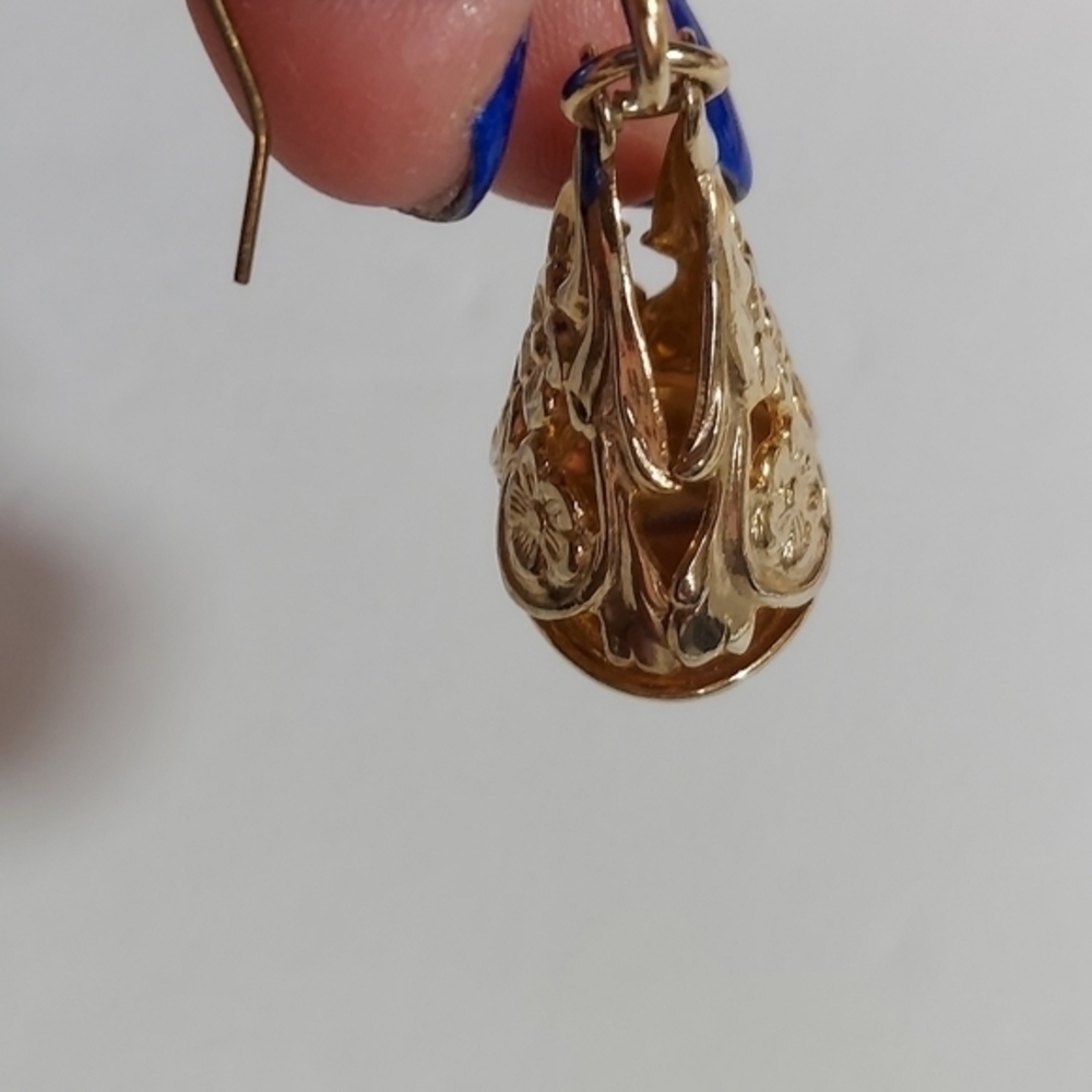 Vintage Goldtone Flower Filigree Pierced Dangled Earrings Wire Hooks - Picture 9 of 10